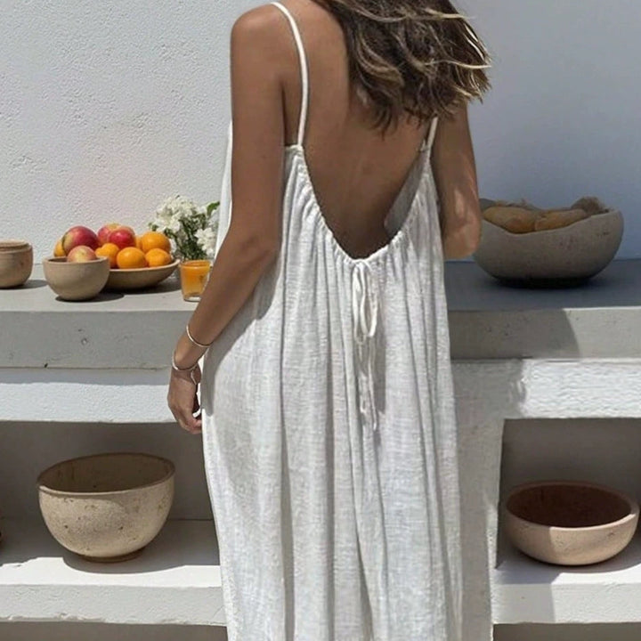The Elara Midnight Whisper Backless Lounge Dress