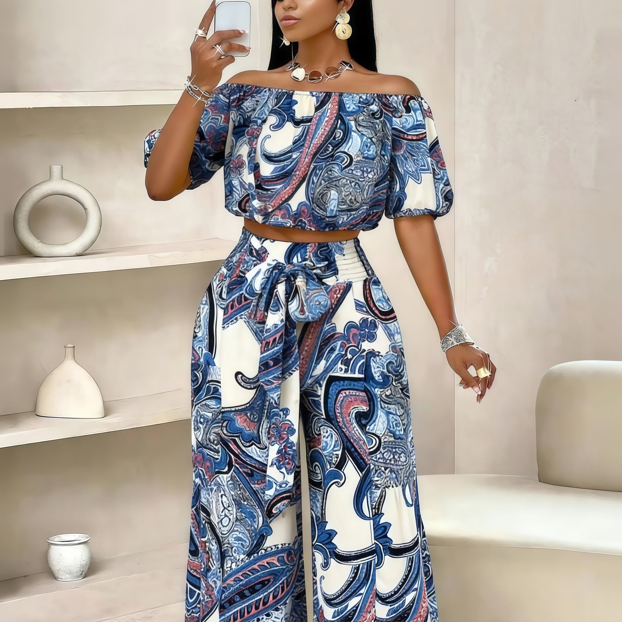 The Elara Paisley Palazzo Set