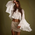 The Elara Tiered Ruffle Sheer Mesh Long Sleeve Top