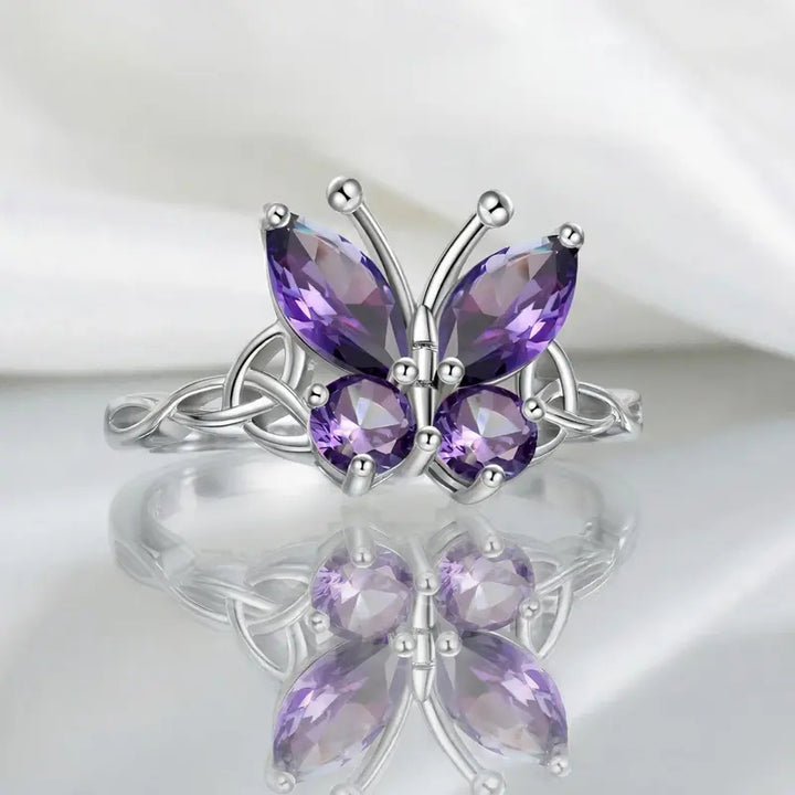 Purple CZ Celtic Butterfly Ring