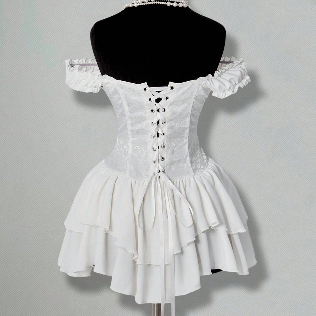 The Elara Off-Shoulder Corset Ruffle Mini Dress
