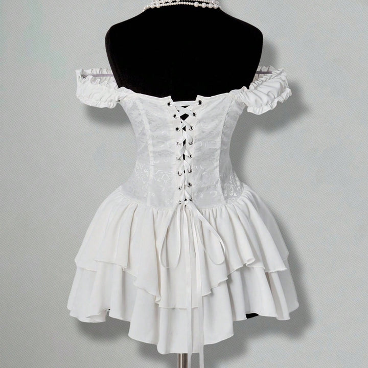 The Elara Off-Shoulder Corset Ruffle Mini Dress