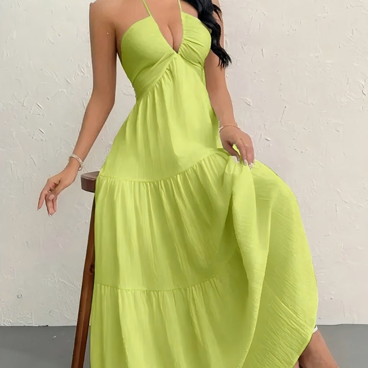 The Elara Plus Size Backless Halter Maxi Dress