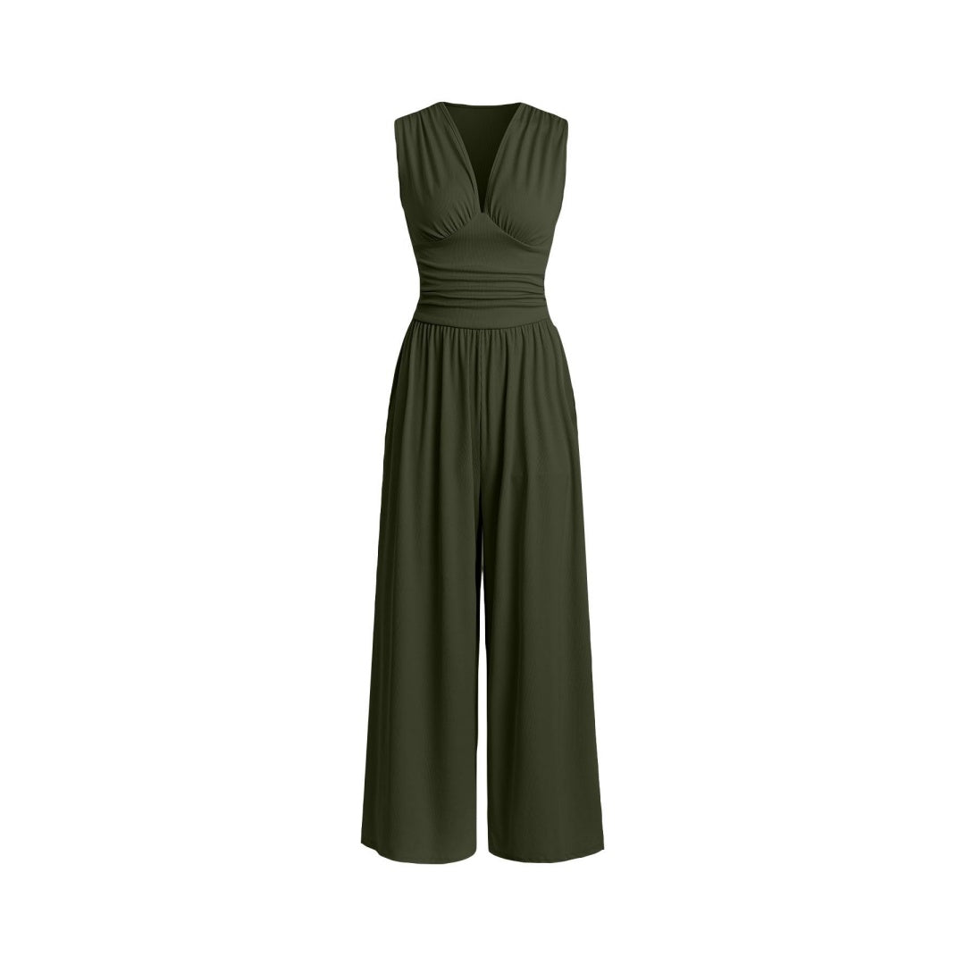 The Elara Minimalist Plunge Wide-Leg Jumpsuit