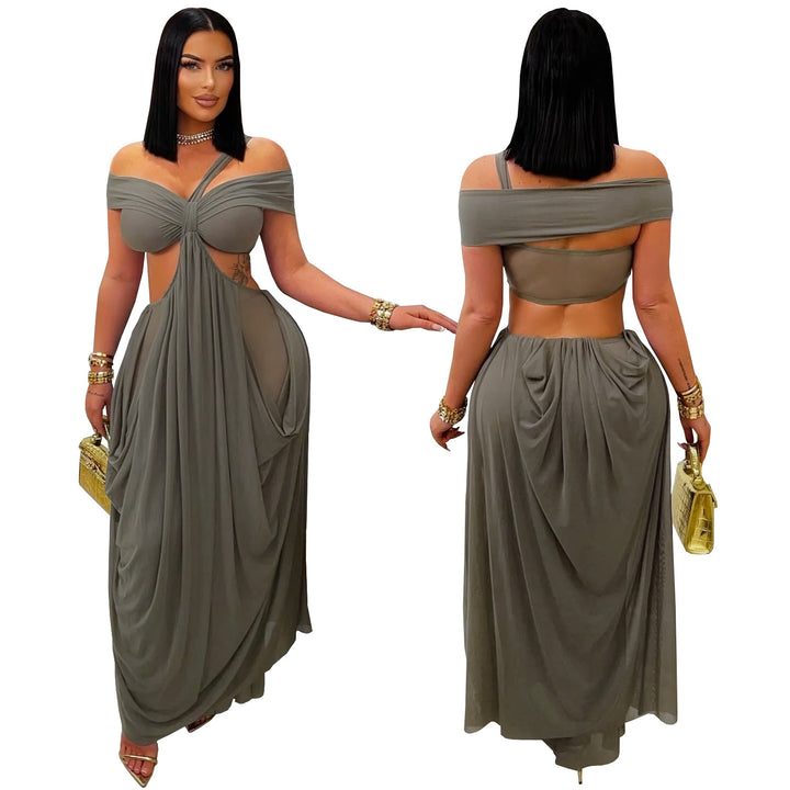 The Elara Twisted Cutout Mesh Maxi Dress