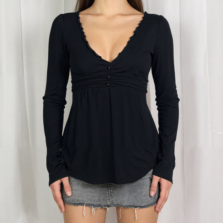 The Elara Lace Trim Ruched Peplum Top