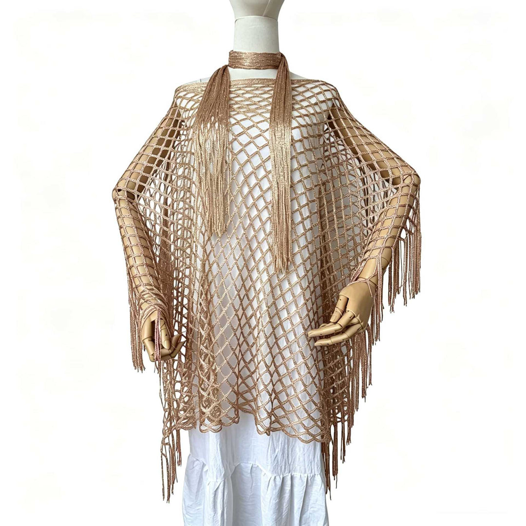 The Elara Fringe Chain Shawl Set
