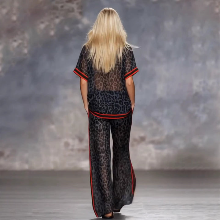 The Elara Leopard Sheer Palazzo Suit