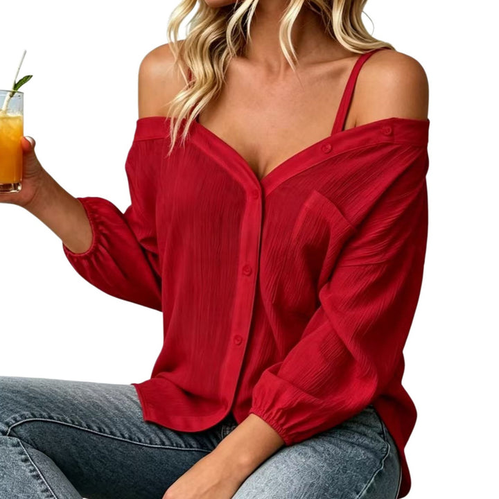 The Elara Asymmetric Cold Shoulder Textured Blouse