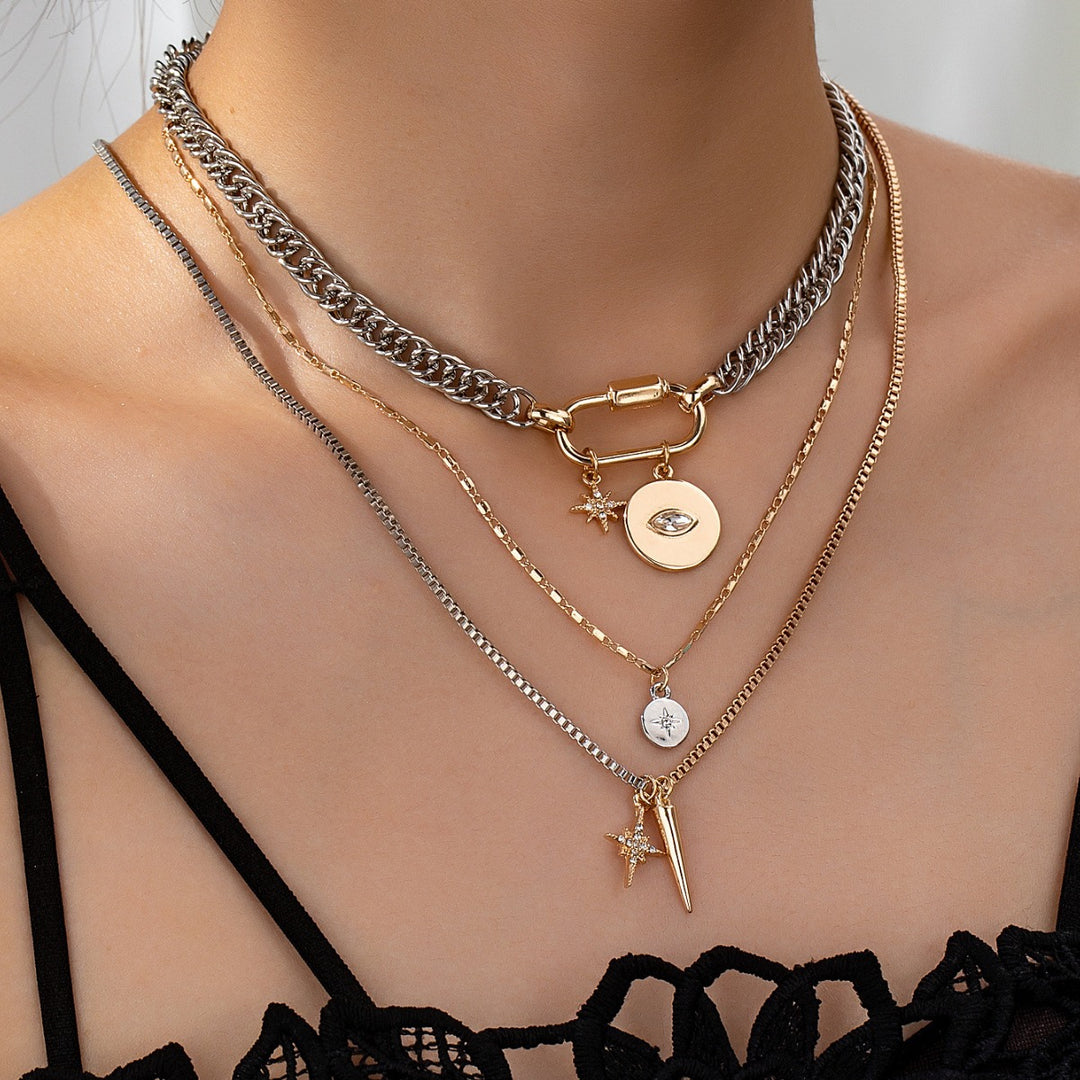 Mixed-Tone Evil Eye Layered Necklace