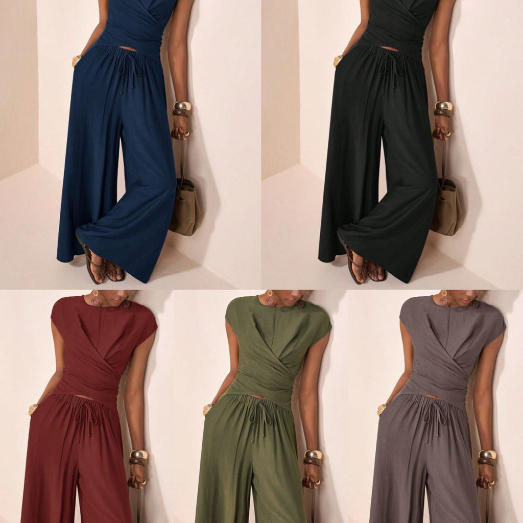 The Elara Draped Wrap-Front Palazzo Set