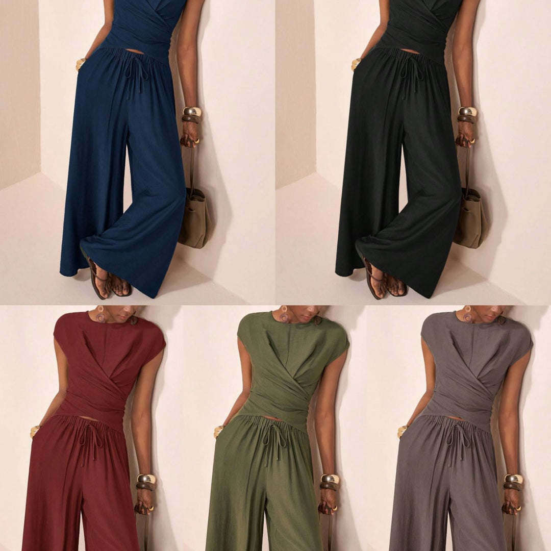 The Elara Draped Wrap-Front Palazzo Set