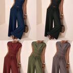 The Elara Draped Wrap-Front Palazzo Set