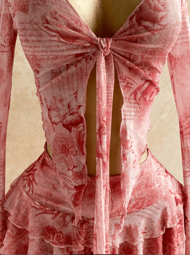The Elara Romantic Floral Tie-Front Mesh Set