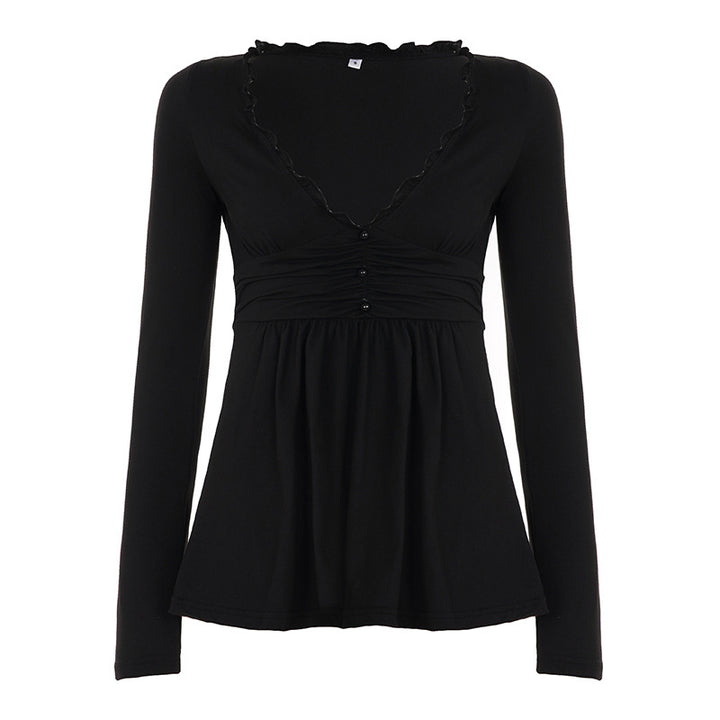 The Elara Lace Trim Ruched Peplum Top