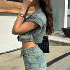 The Elara Asymmetrical Waisted Denim Two-Piece Set
