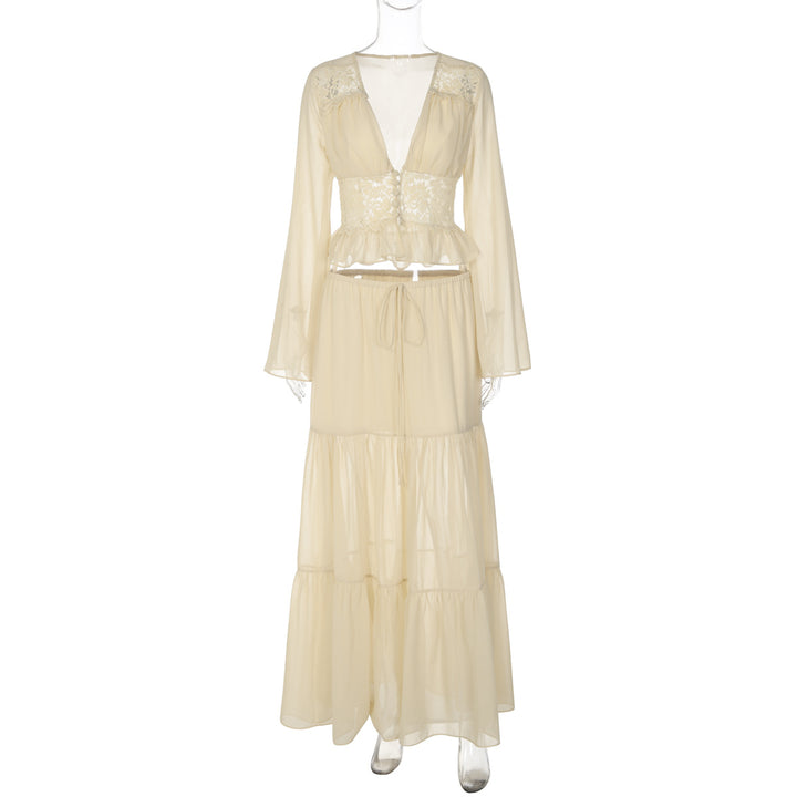 The Elara Lace Ruffle Chiffon Maxi Set