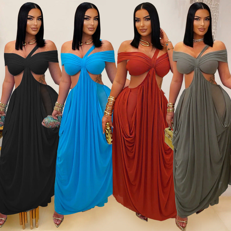 The Elara Twisted Cutout Mesh Maxi Dress