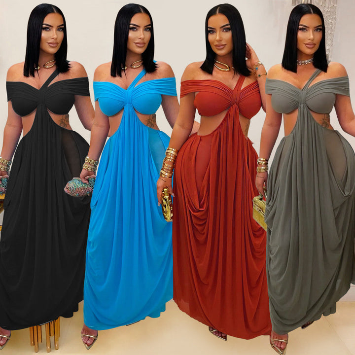 The Elara Twisted Cutout Mesh Maxi Dress