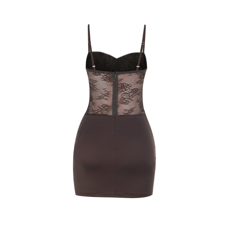 The Elara Sheer Lace Ruched Corset Mini Dress