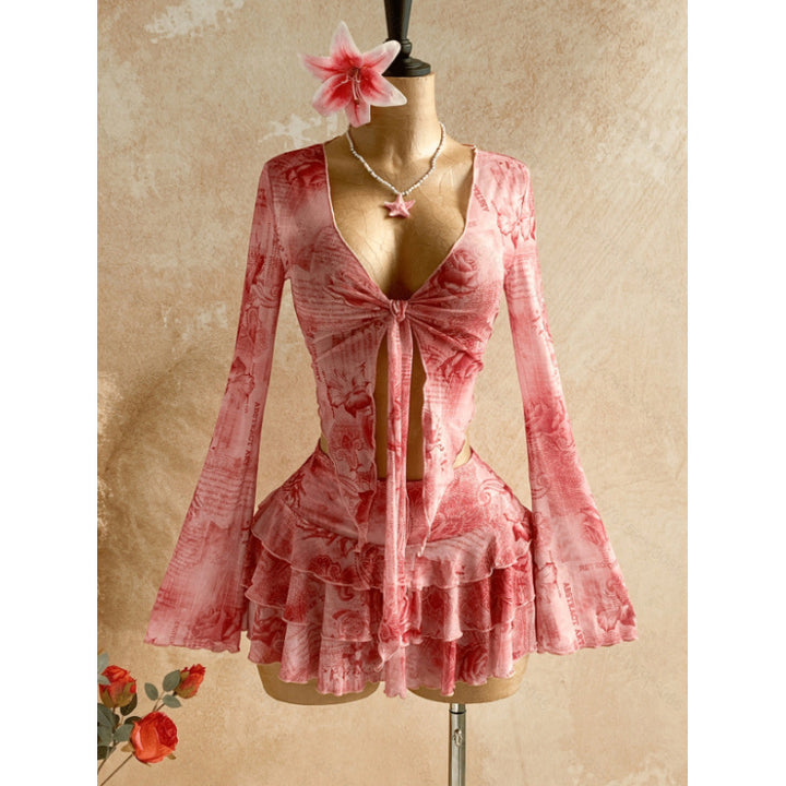 The Elara Romantic Floral Tie-Front Mesh Set