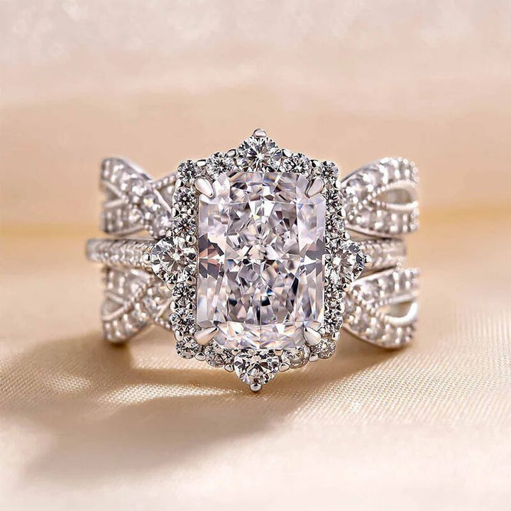 Square CZ Halo Multi-Band Ring