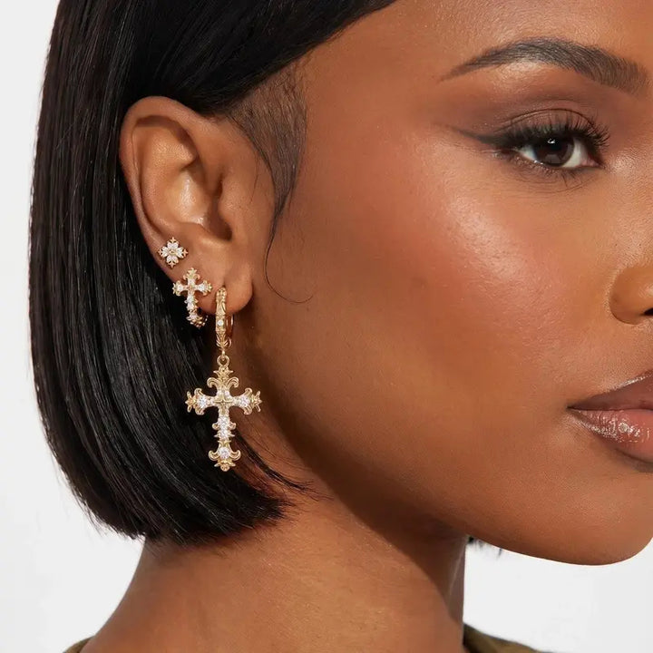 Vintage-Inspired Gold-Tone Cross Earrings