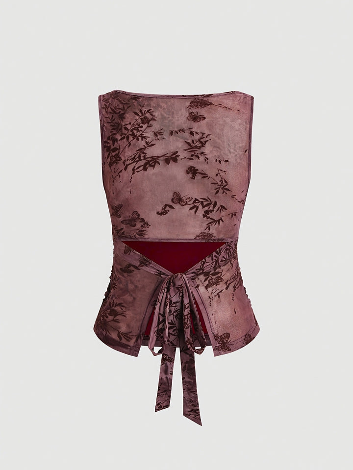 The Elara Boat Neck Floral Ruched Top