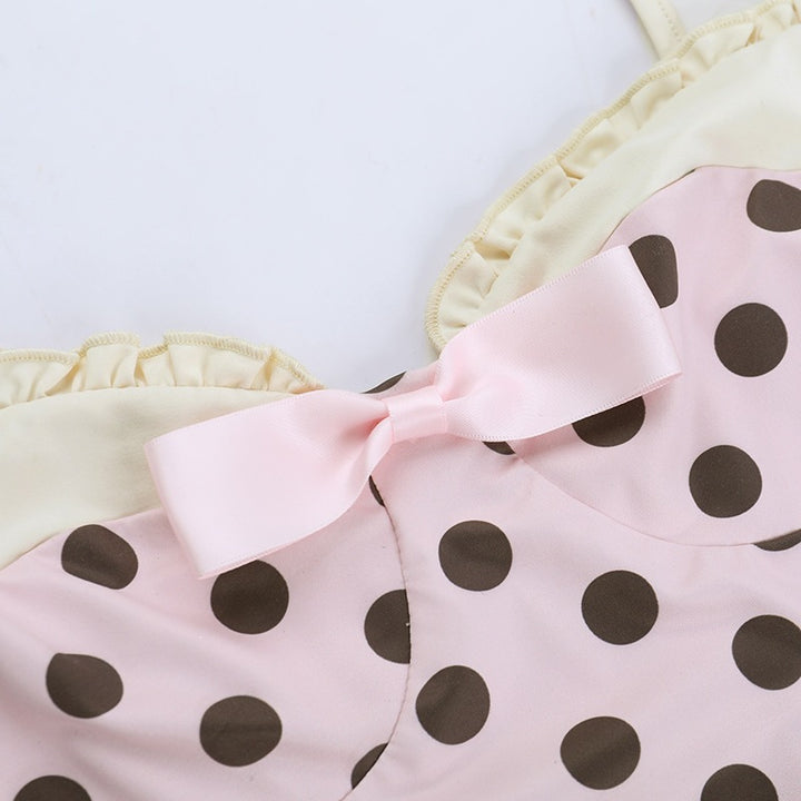 The Elara Polka Dot Bow Mini Dress
