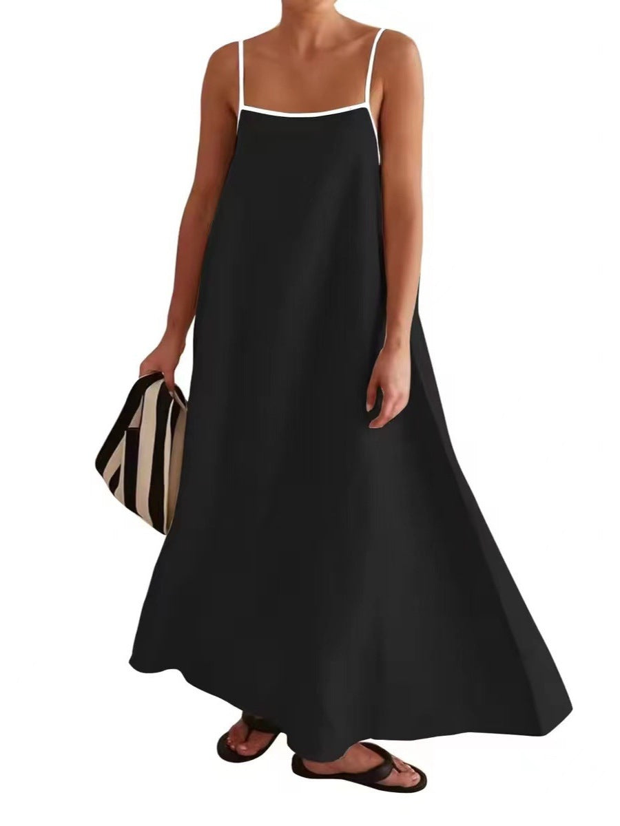 The Elara Contrast Trim Linen Maxi Dress