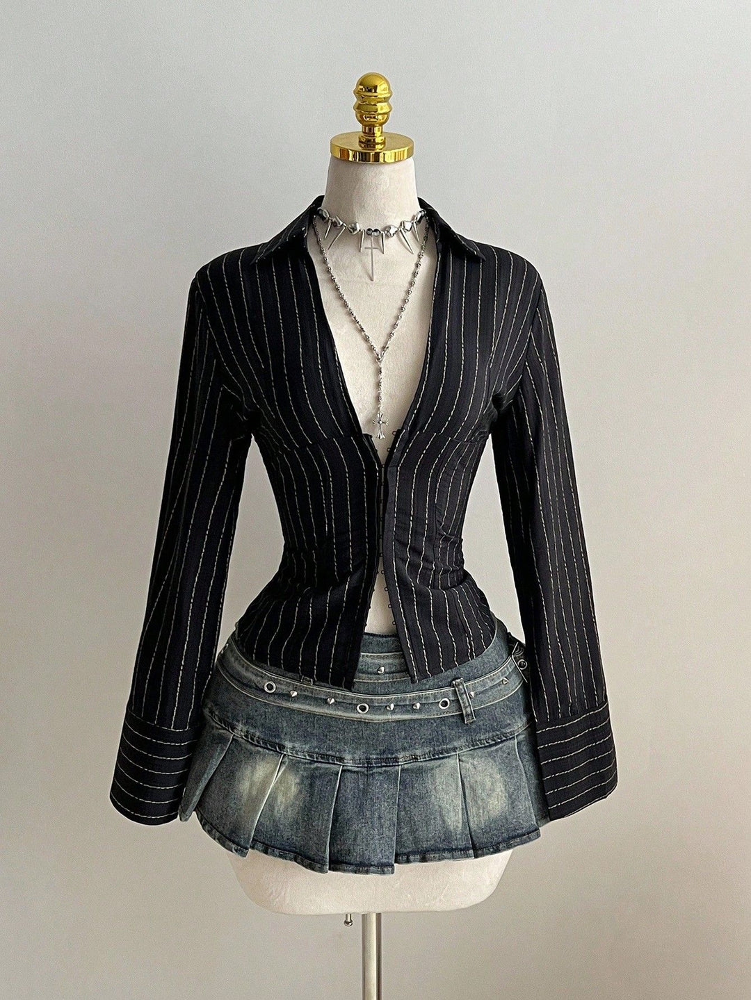 The Elara Hook-Front Striped Blouse