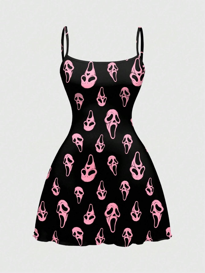 The Elara Gothic Halloween Print Mini Dress