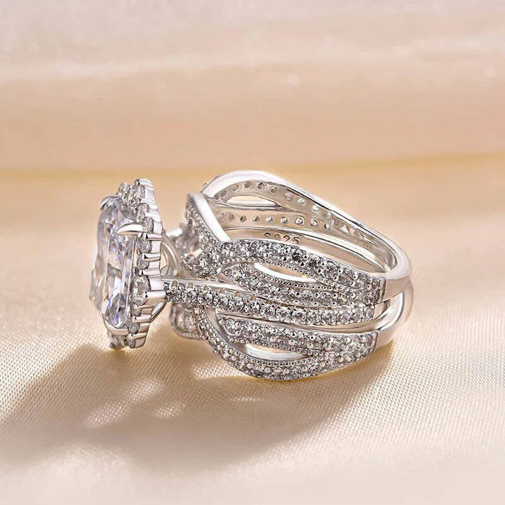 Square CZ Halo Multi-Band Ring