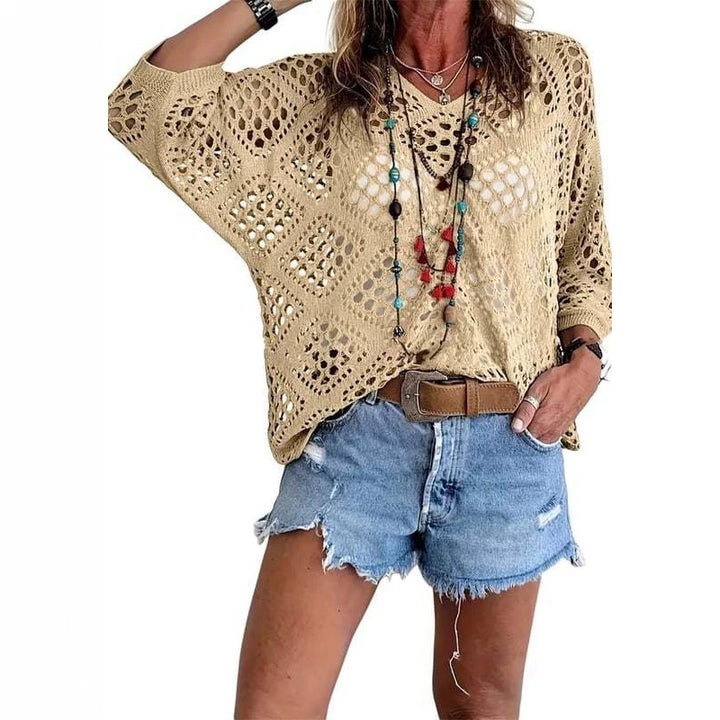 The Elara Boho Crochet V Neck Top