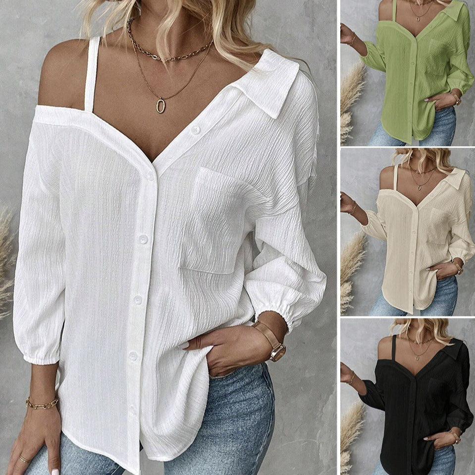 The Elara Asymmetric Cold Shoulder Textured Blouse