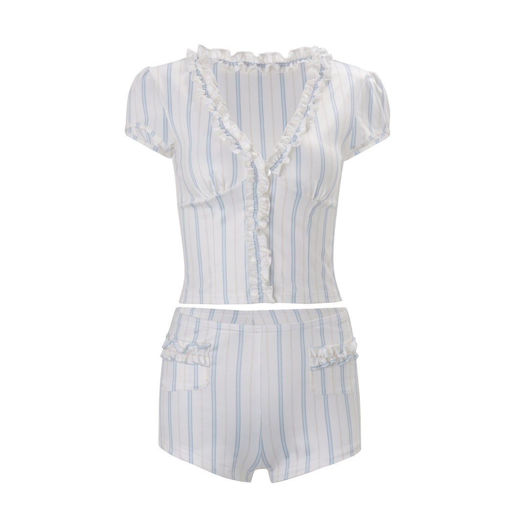 The Elara Stripe Ruffle Two Piece Set
