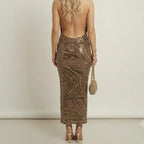 The Elara Liquid Sequin Plunging Halter Gown