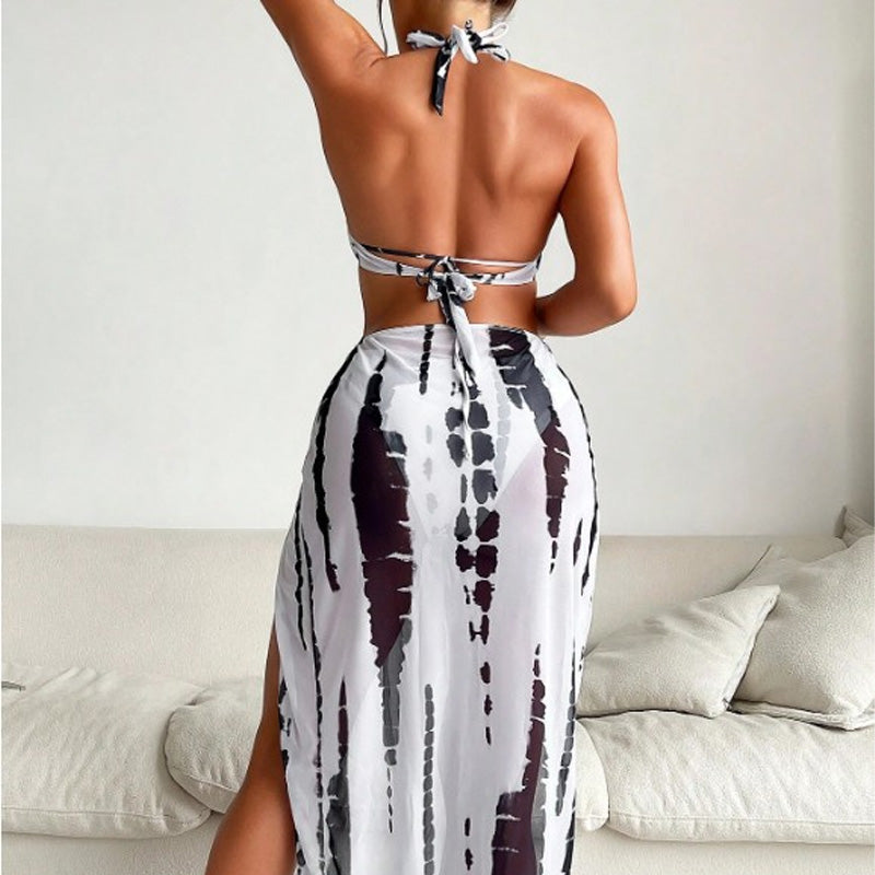 Tie-Dye Halter Cutout Swimsuit &amp; Cover-Up Set