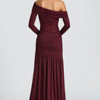 The Elara One-Shoulder Mesh Ruched Slit Maxi Dress