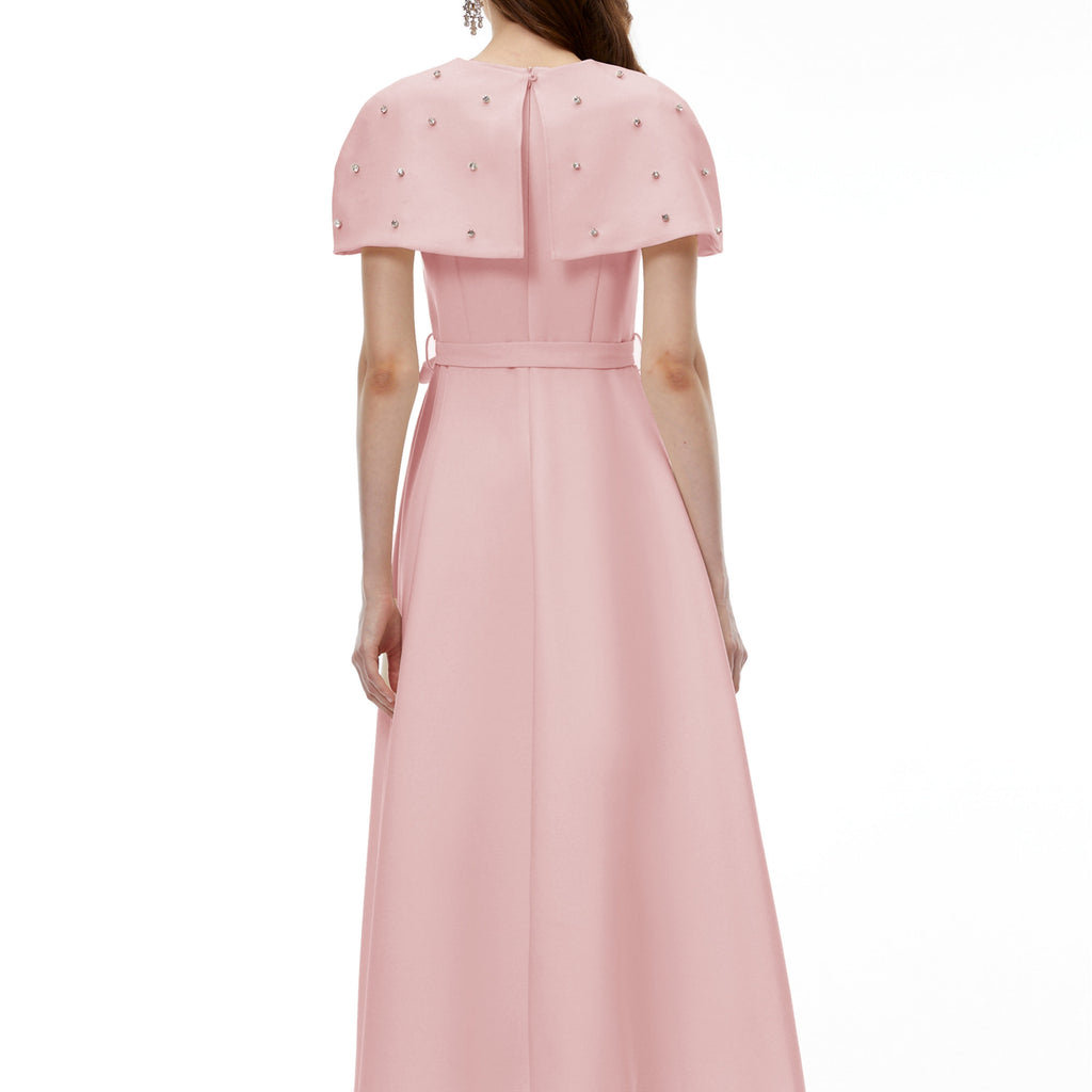 The Elara Embellished Midi Dress with Cape