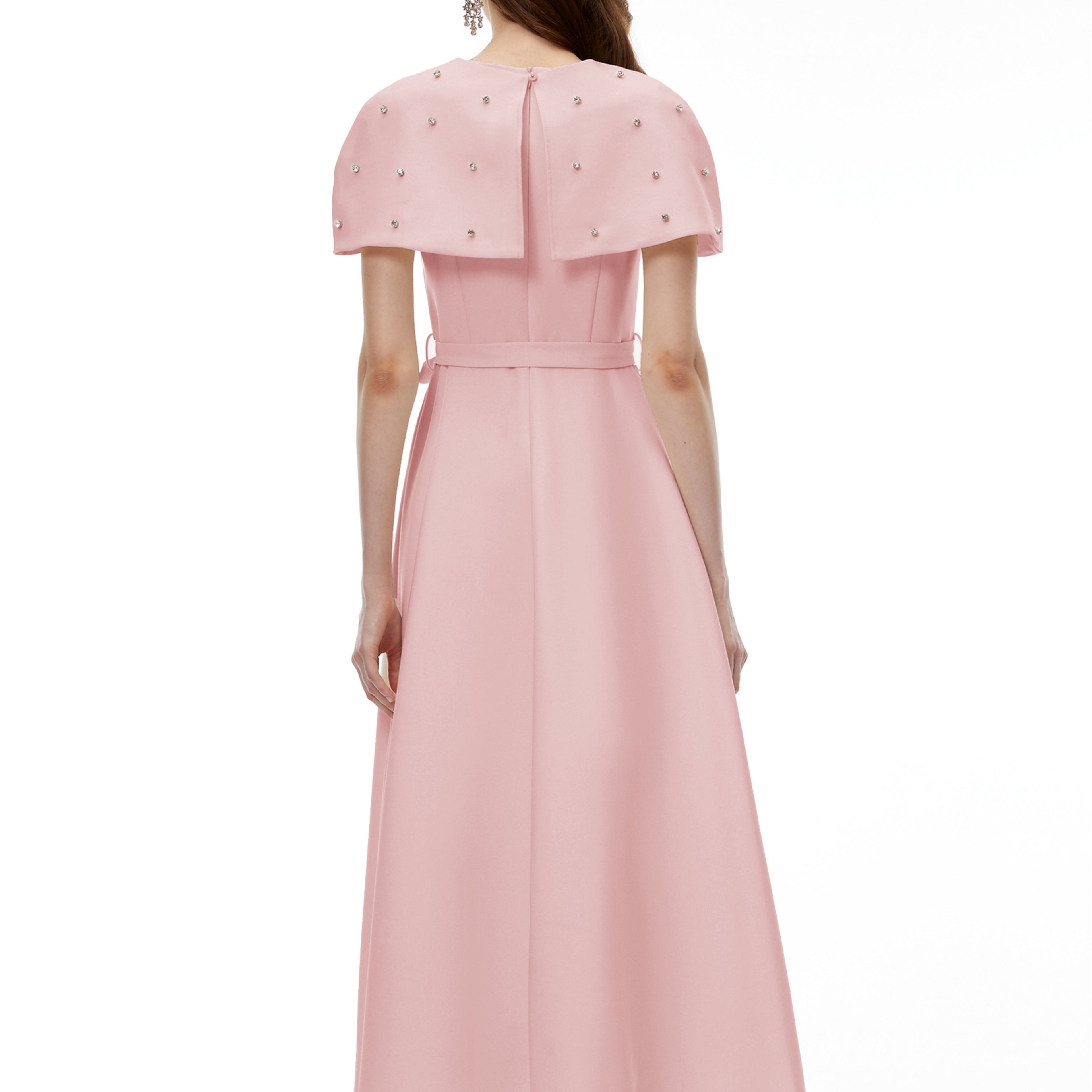 The Elara Embellished Midi Dress with Cape
