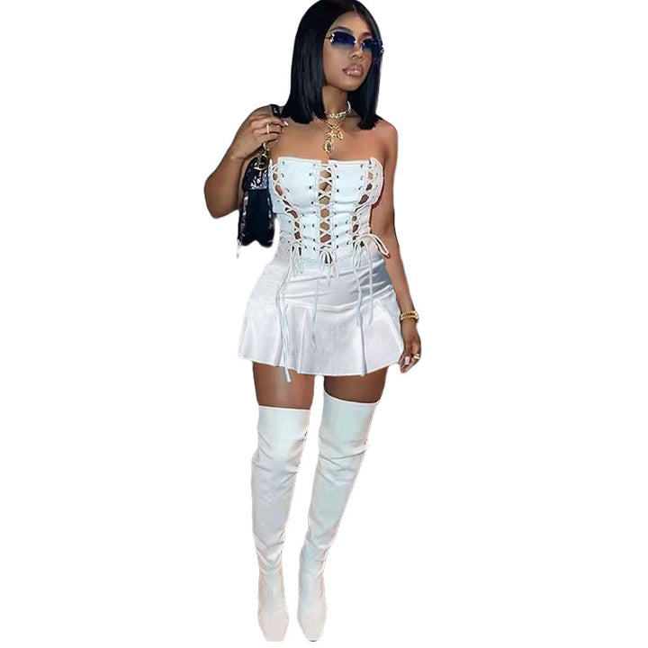 The Elara Cutout Lace-Up Corset Romper