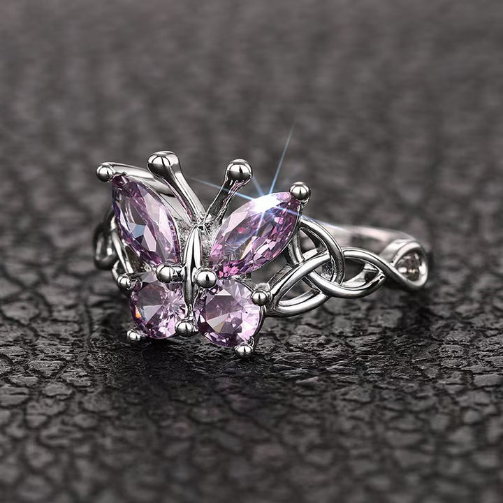 Purple CZ Celtic Butterfly Ring