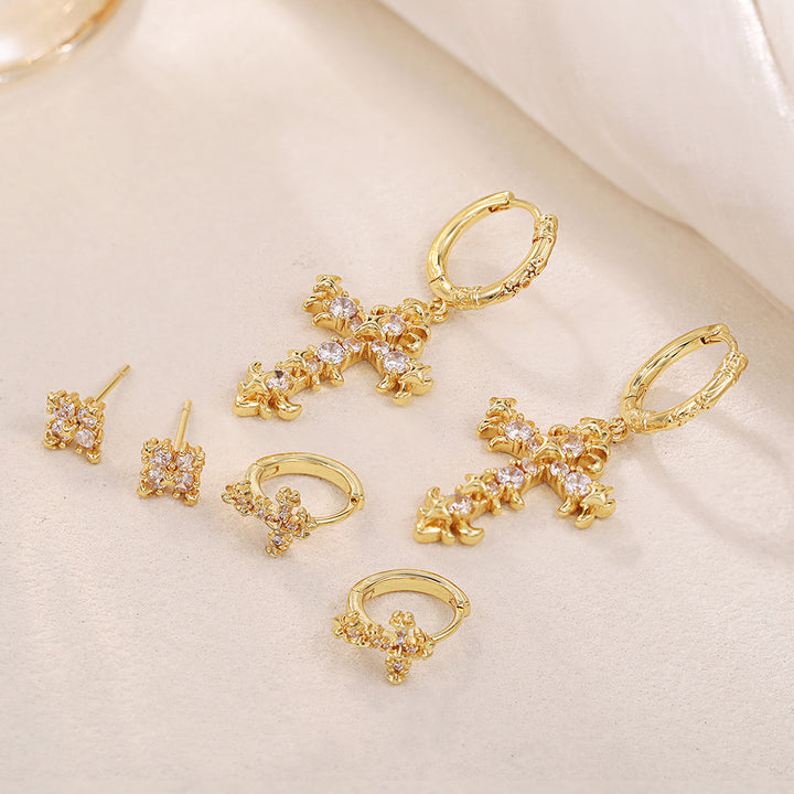 Vintage-Inspired Gold-Tone Cross Earrings