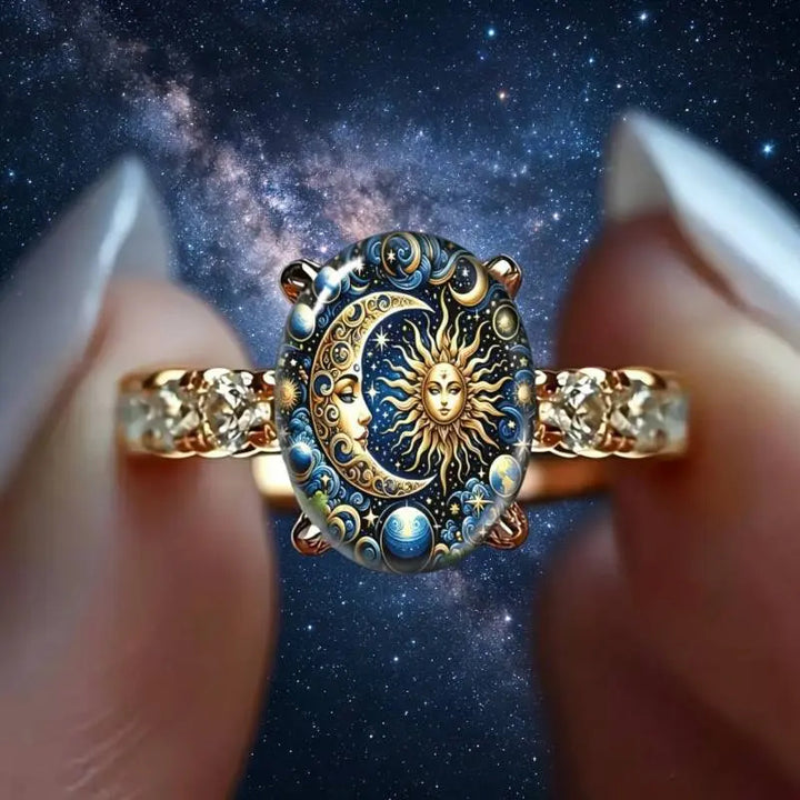 Oval Celestial Sun &amp; Moon Statement Ring