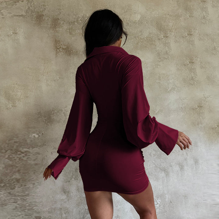 The Elara Ruched Wrap Shirt Mini Dress