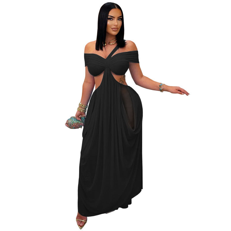 The Elara Twisted Cutout Mesh Maxi Dress
