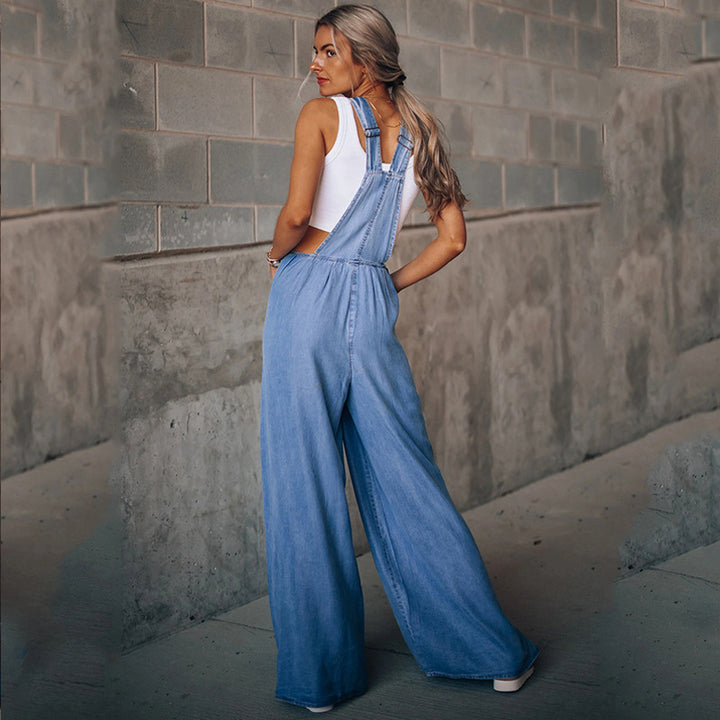 The Elara Distressed Wide-Leg Denim Overalls