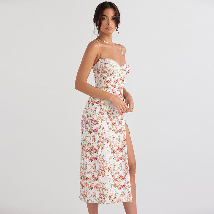 The Elara Ditsy Floral Lace Trim Slip Dress