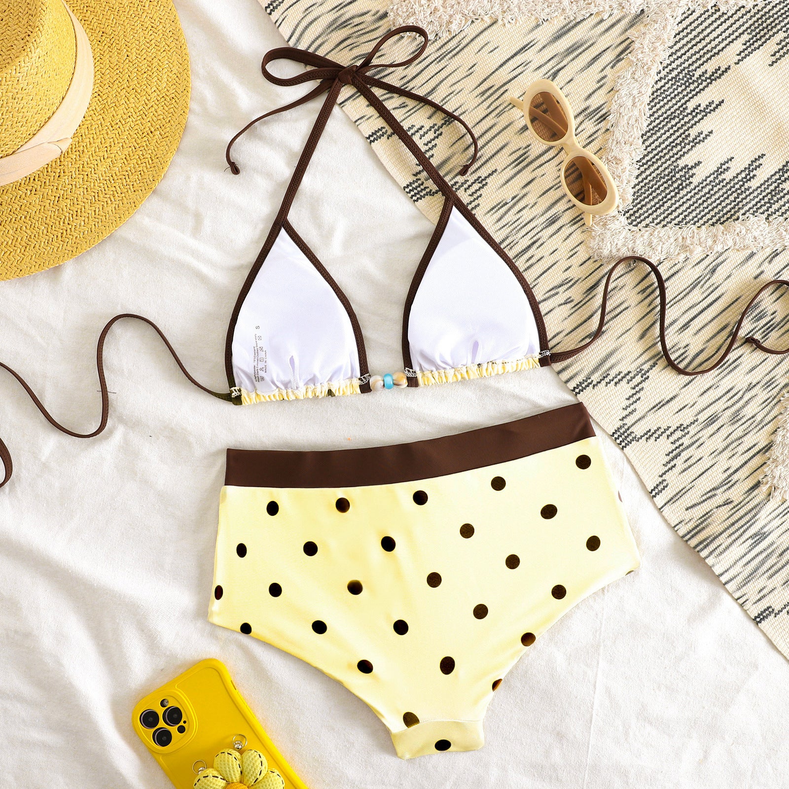 The Elara Polka Dot Halter High Waist Bikini Set